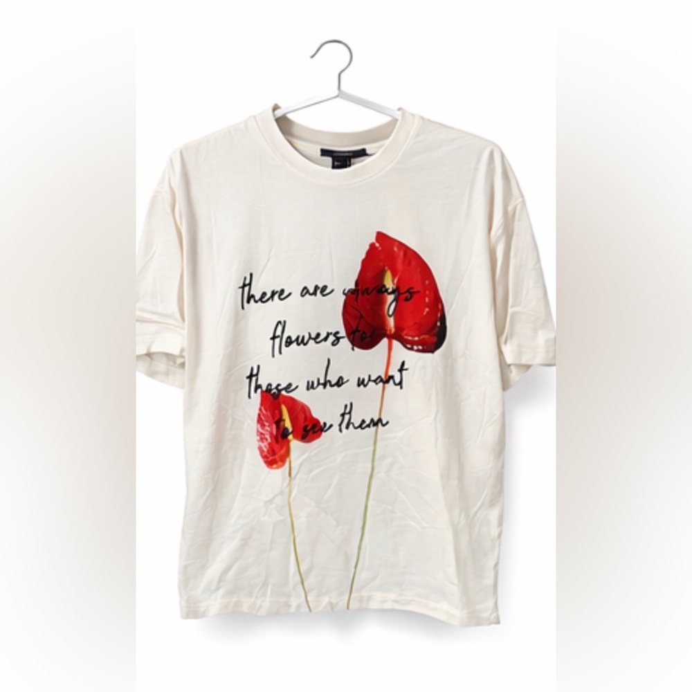 Forever 21 White Tee with Red Floral Design
